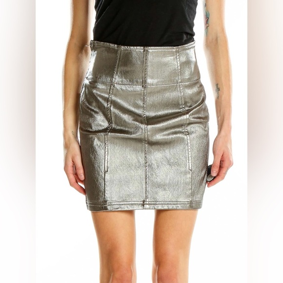 FREE PEOPLE Metallic Silver Skirt - Picture 5 of 6